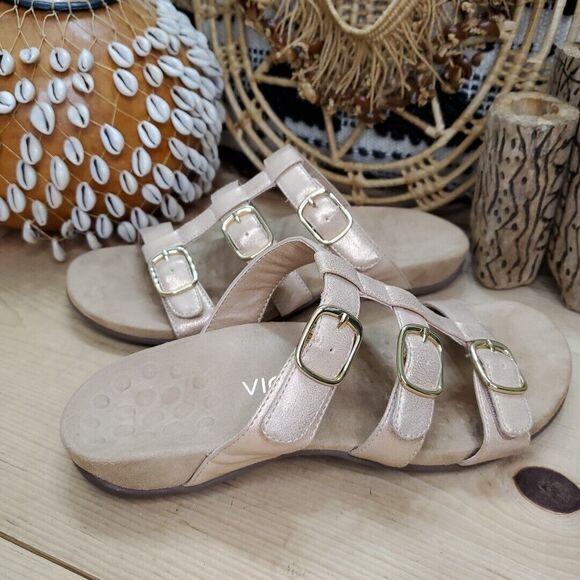 Vionic Women's US 9 EU 41 Misa Rose Gold Shimmer 3 Buckle Strap Slide Sandals - Picture 13 of 13